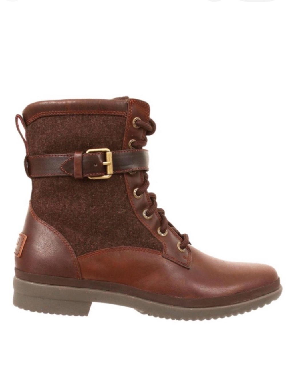 UGG Women's Brown Leather & Wool Lace-Up Ankle Boot with Buckle